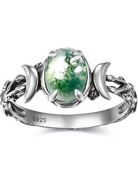 Triple Moon Rings 925 Sterling Silver Moon Phase Rings for Women Oval